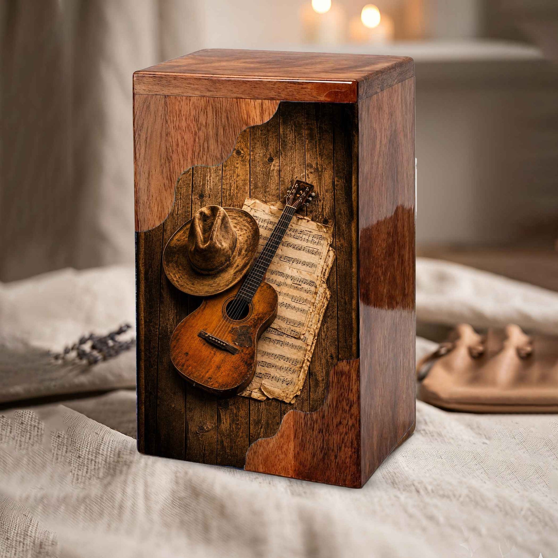 Personalized Wooden Cremation Urn for Dad, Guitar Memorial Urn