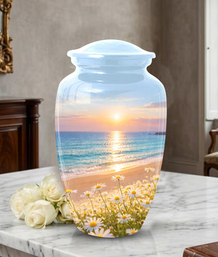 Beach Urn for Mom – Sunset Ocean Cremation Urn for Ashes | Beautiful Memorial Large Urn for Women