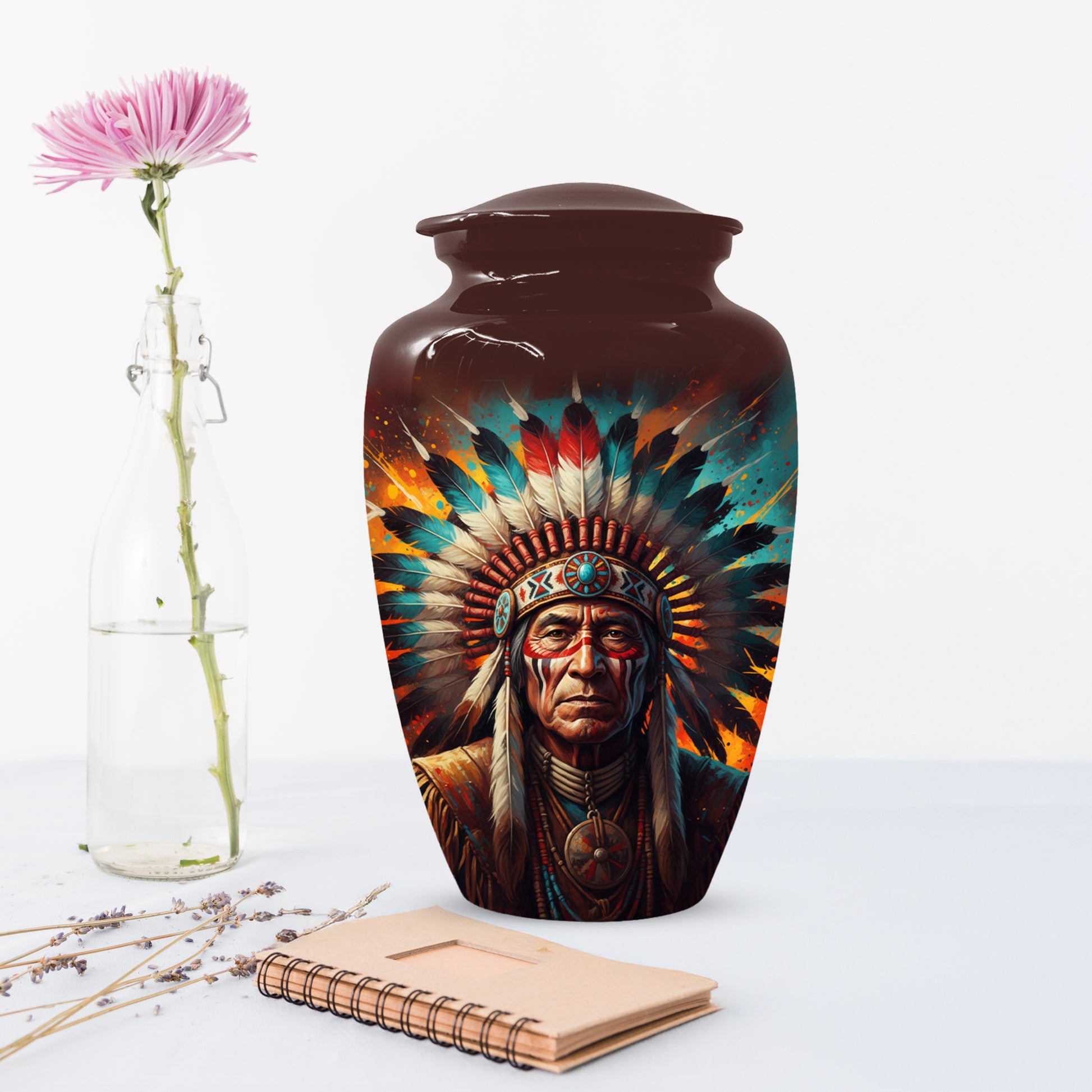 Native American Inspired Cremation Urn for Adult Ashes | Tribal Portrait Memorial Adult Urn