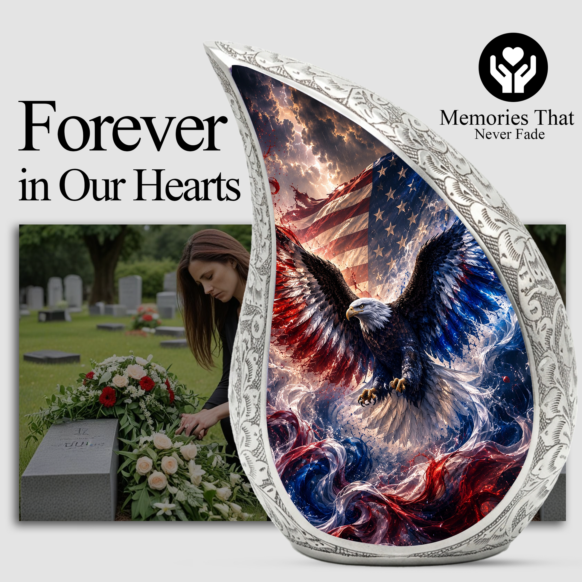 Patriotic Eagle Urn for Human Ashes | American Flag Adult Cremation Urn Memorial