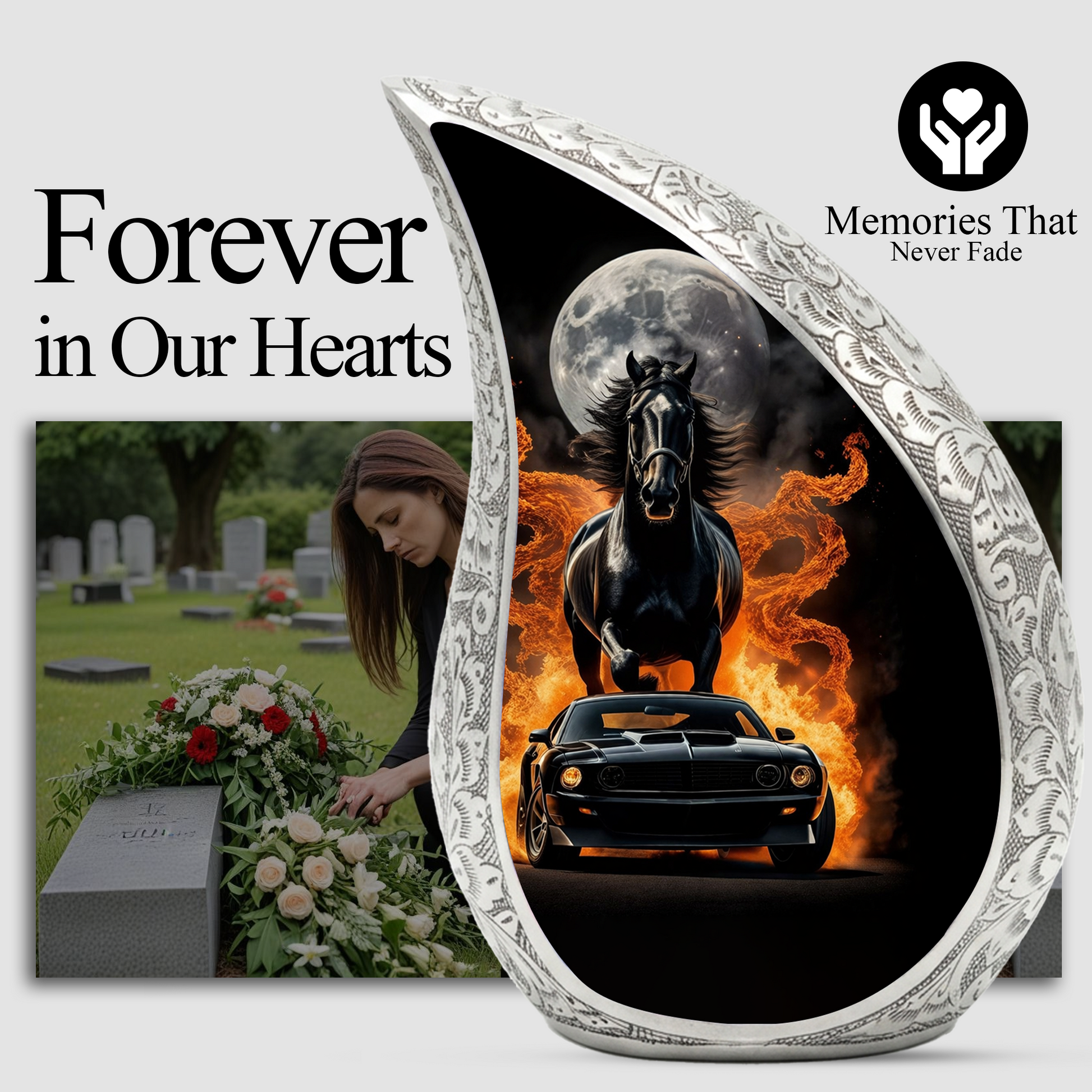 Muscle Car Cremation Urn for Dad – Personalized Urn for Father | Horse Memorial Adult Cremation Urn for Men