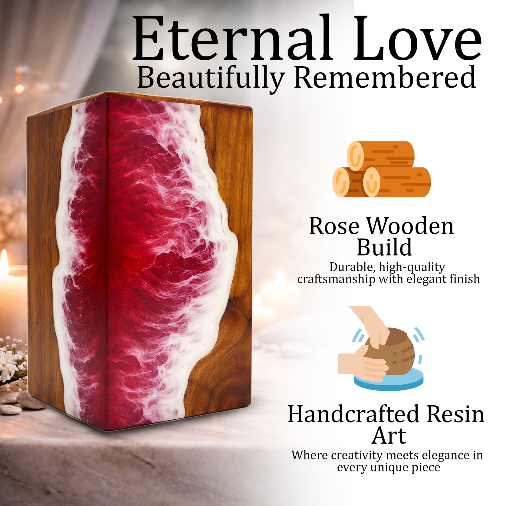 Personalized Ocean Urn For Ashes - Handmade Resin Wood Keepsake Urns Box