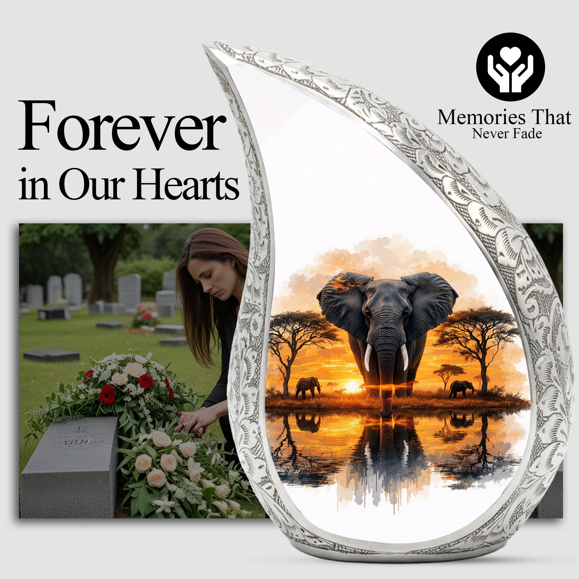 Personalized Urn for Dad, Elephant Memorial Adult Cremation Urn