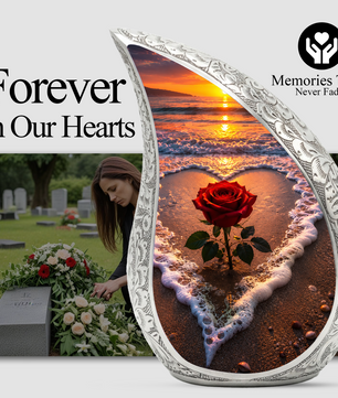 Beach Rose Cremation Urn for Human Ashes | Ocean Sunset Beach Themed Memorial Urn