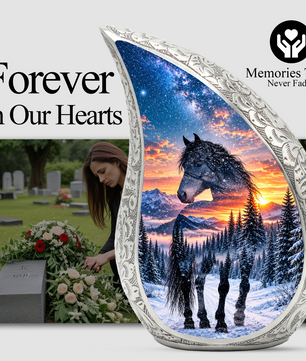 Horse Adult Urn for Ashes, Black Horse Cremation Urn for Human Ashes