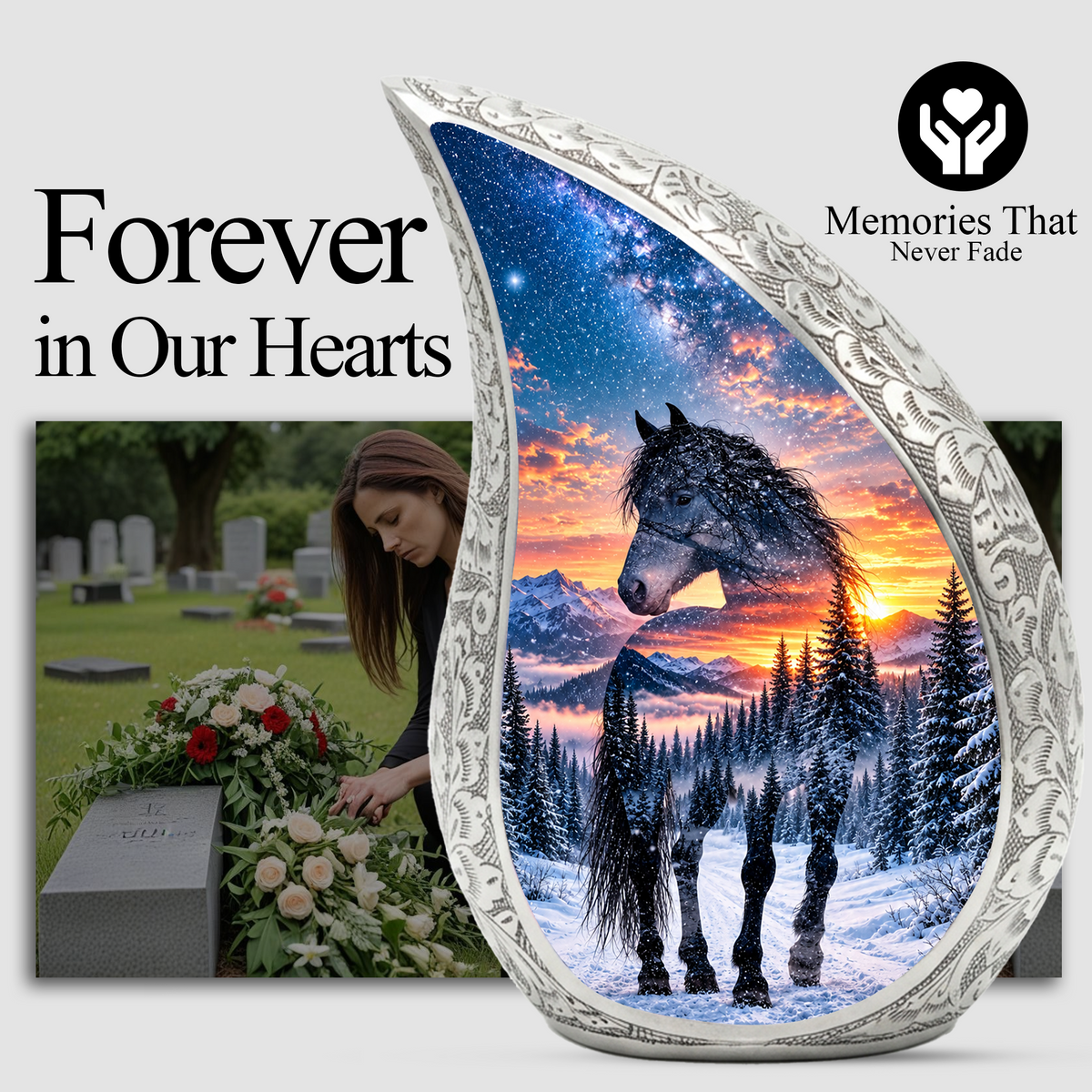 Horse Adult Urn for Ashes, Black Horse Cremation Urn for Human Ashes