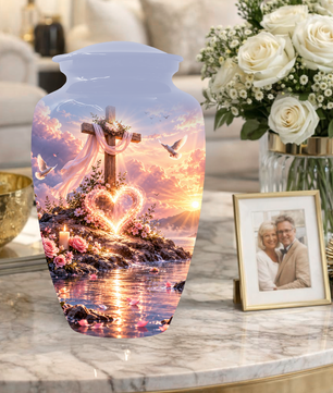 Christian Cremation Urn for Mom - Cross & Dove Extra Large Keepsake Urn