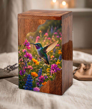 Hummingbird Wooden Cremation Urn for Mom, Wooden Urn for Human Ashes