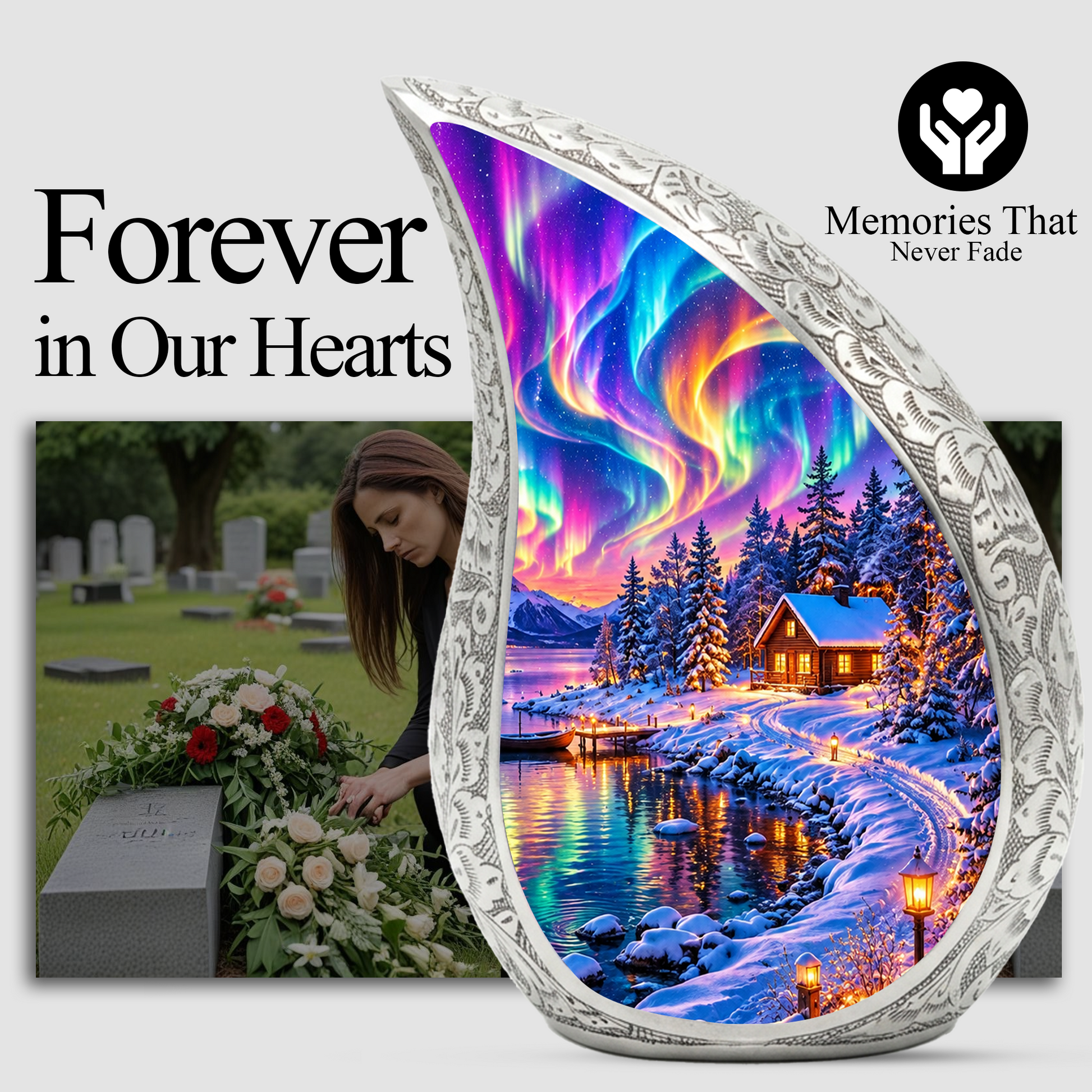 Northern Lights Adult Cremation Urn – Personalized Adult Urn for Ashes | Aurora Memorial Urn