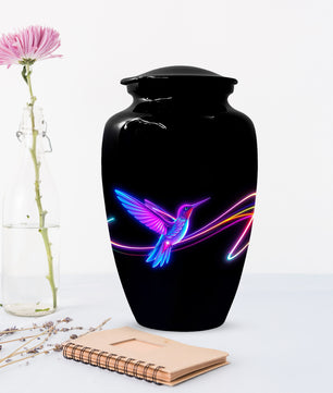 Personalized Neon Hummingbird Urn for Ashes – Modern Custom Adult Cremation Urn,