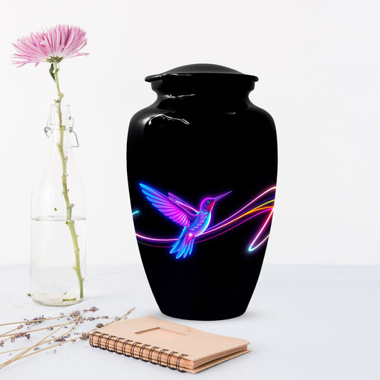 Personalized Neon Hummingbird Urn for Ashes – Modern Custom Adult Cremation Urn,