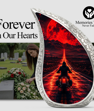 Motorcycle Rider Urn for Adult Ashes – Patriotic Motorcycle Memorial Cremation Urn for Dad