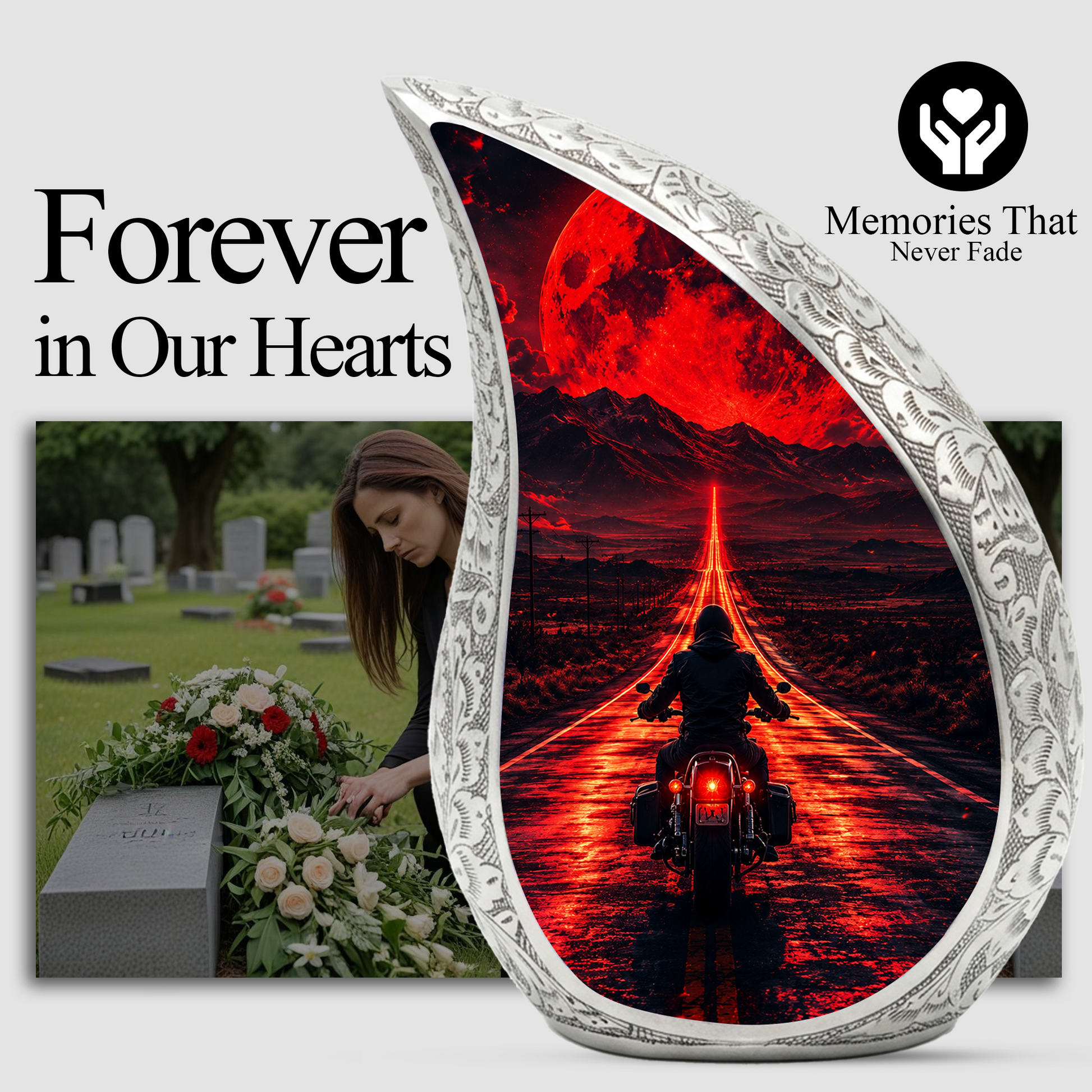 Motorcycle Rider Urn for Adult Ashes – Patriotic Motorcycle Memorial Cremation Urn for Dad
