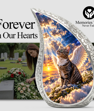 Angel Cat Cremation Urn for Ashes, Winged Cat Memorial Urn, Adult Aluminum Urn