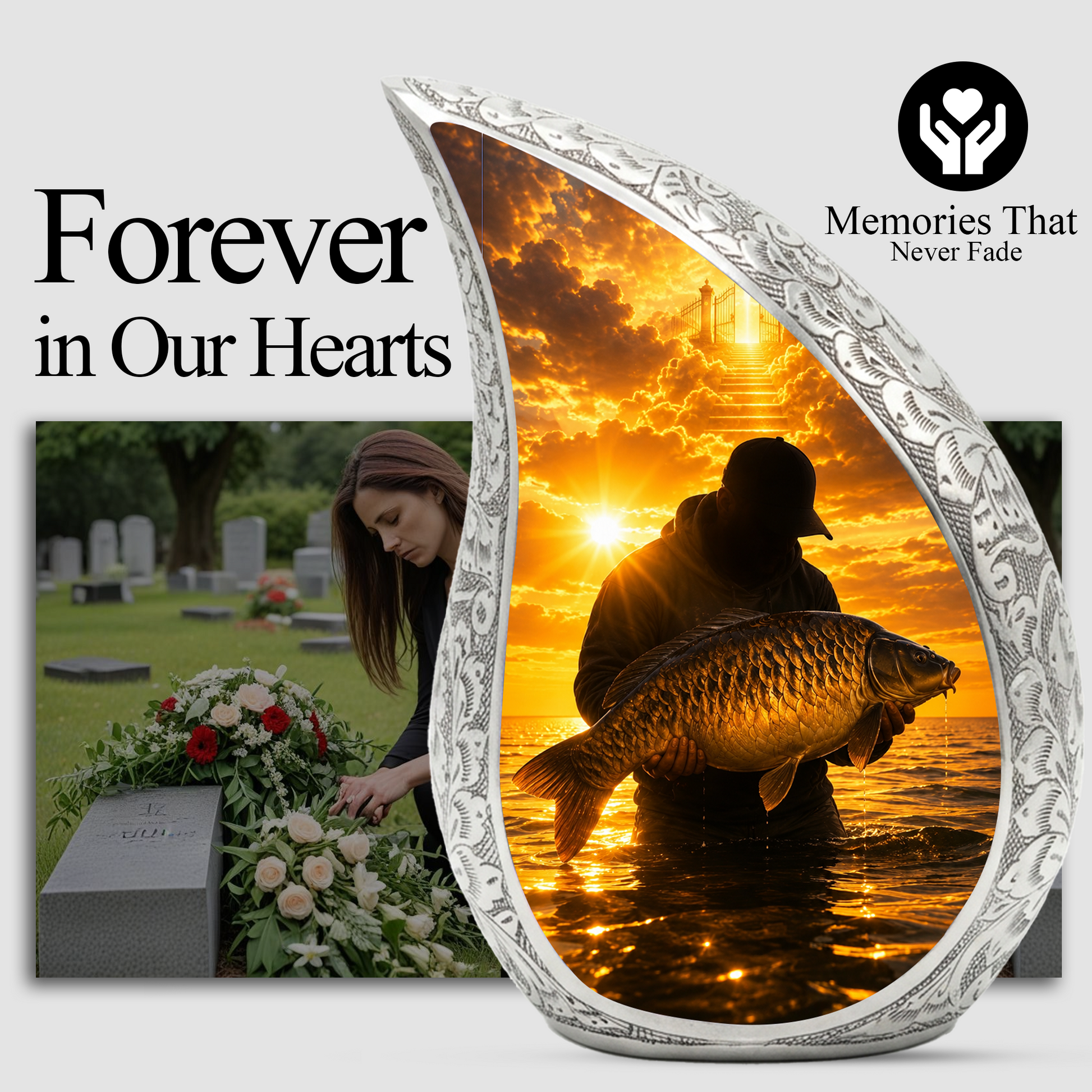 Fishing Cremation Urn for Dad – Gone Fishing Adult Male Memorial Urn for Human Ashes