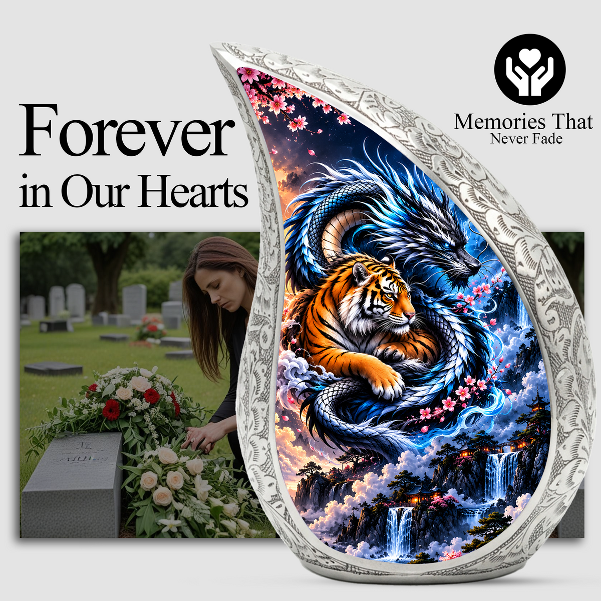 Dragon and Tiger Cremation Urn for Ashes, Asian Mythical Animal Memorial Urn
