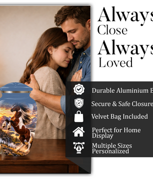 Horse Cremation Urn for Ashes, Rearing Horse Sunset Design, Custom Horse Lover Pet Memorial Urn
