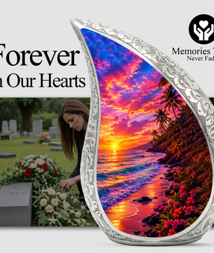 Beach Sunset Cremation Urn for Human Ashes – Ocean Wave Adult Memorial Urn, Beach Keepsake Urn for Mom, Women & Loved Ones
