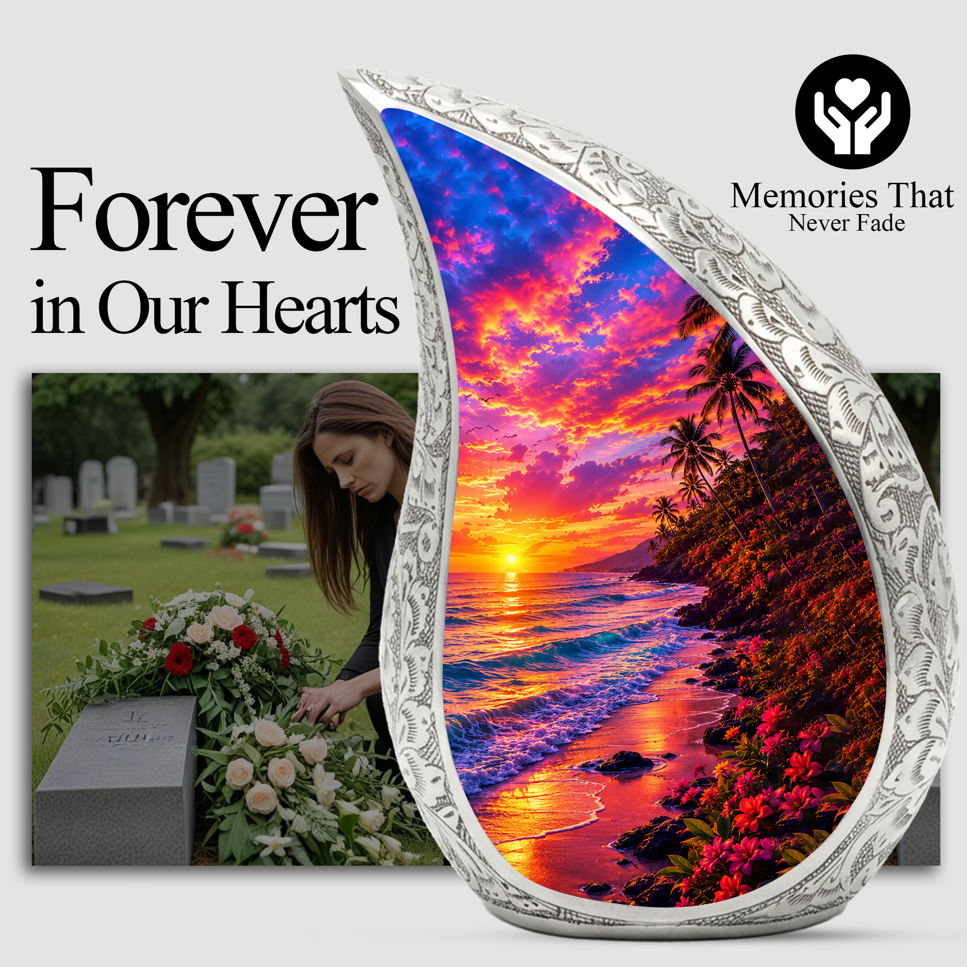 Beach Sunset Cremation Urn for Human Ashes – Ocean Wave Adult Memorial Urn, Beach Keepsake Urn for Mom, Women & Loved Ones