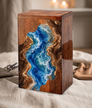 Ocean Wooden Cremation Urn – Wooden Urn for Human Ashes
