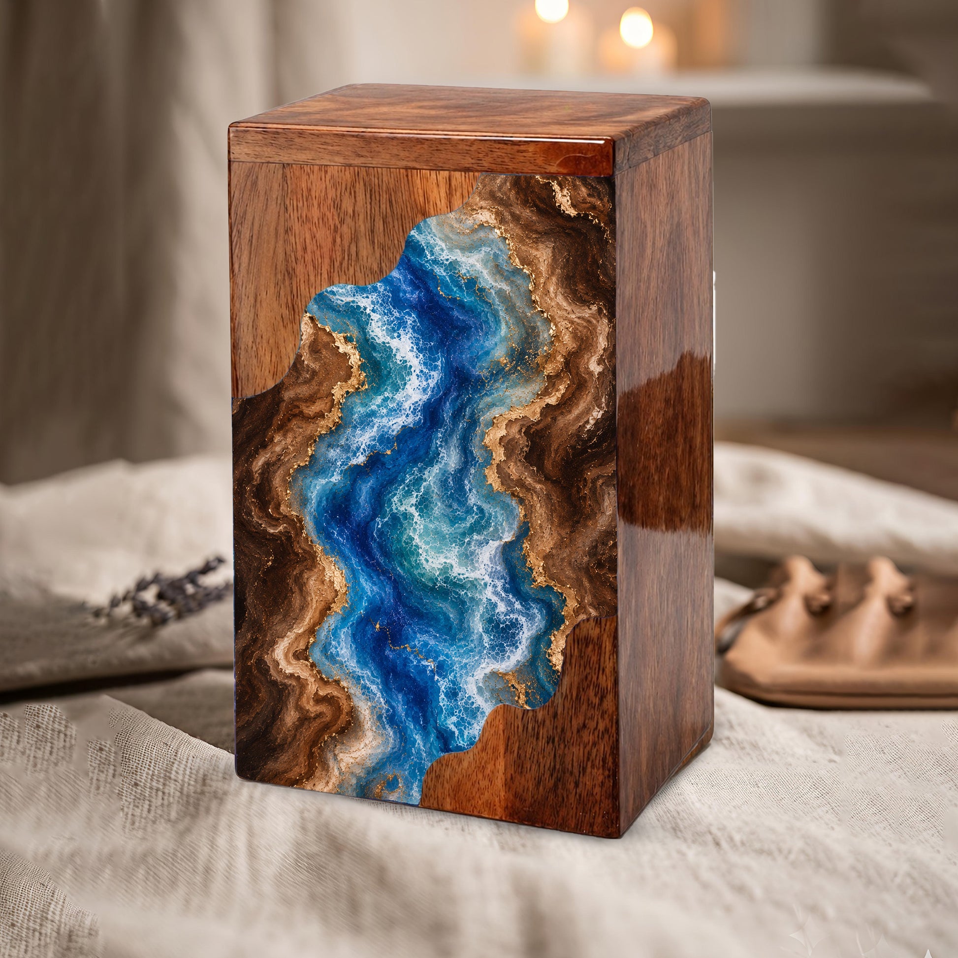 Ocean Wooden Cremation Urn – Wooden Urn for Human Ashes