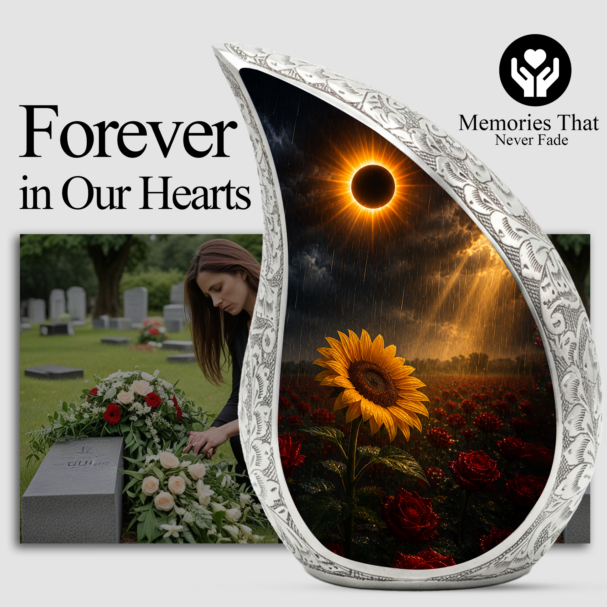 Sunflower Cremation Urn for Human Ashes | Sunflower & Rose Urn