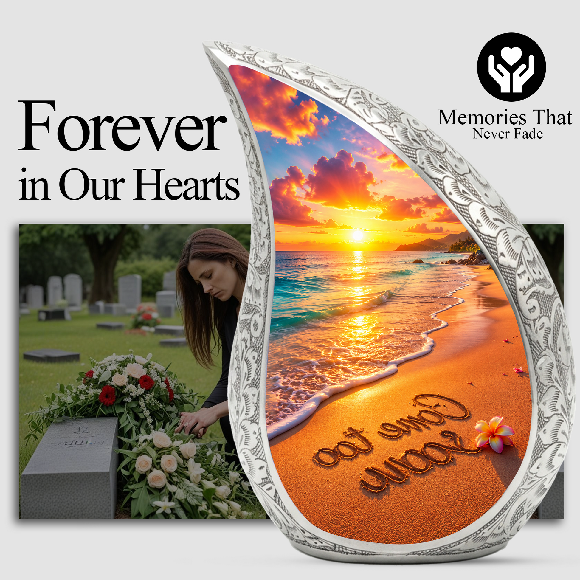 Beach Sunset Adult Cremation Urn for Mom – Personalized Memorial Urn for Human Ashes | Ocean Funeral Urn for Women