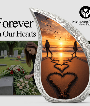 Beach Sunset Cremation Urn for Human Ashes | Heart-Shaped Ocean Memorial Urn & Beach Themed Keepsake Urn