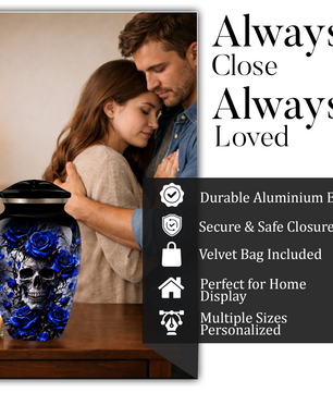Blue Rose Skull Adult Urn for Ashes – Memorial Cremation Urn for Adults,