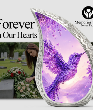 Hummingbird Urn for Human Ashes | Purple Floral Adult Cremation Urn | Beautiful Hummingbird Memorial Urn for Adult Ashes