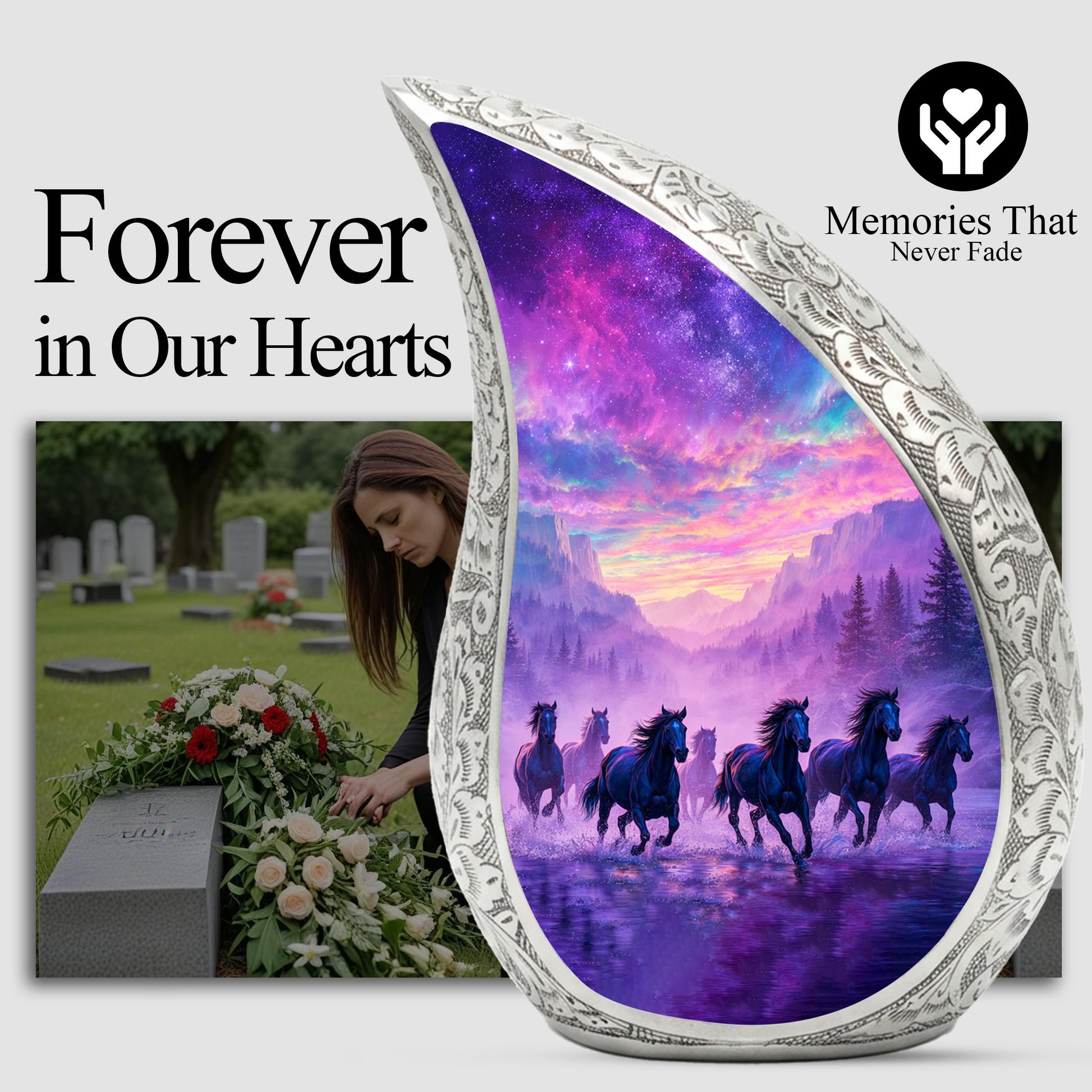 Running Horses Adult Urn for Human Ashes – Premium Horses Cremation Urn