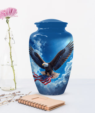 Patriotic Eagle Urn for Human Ashes | Flying Bald Eagle Adult Cremation Urn