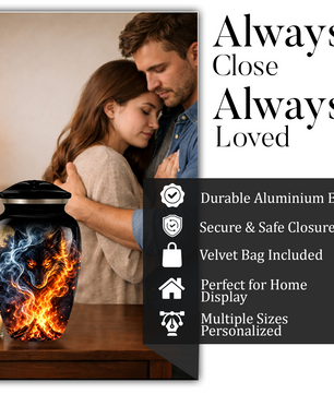 Personalized Adult Cremation Urn for Ashes, Fiery Wolf Memorial Urn, Black Wolf Cremation Urn