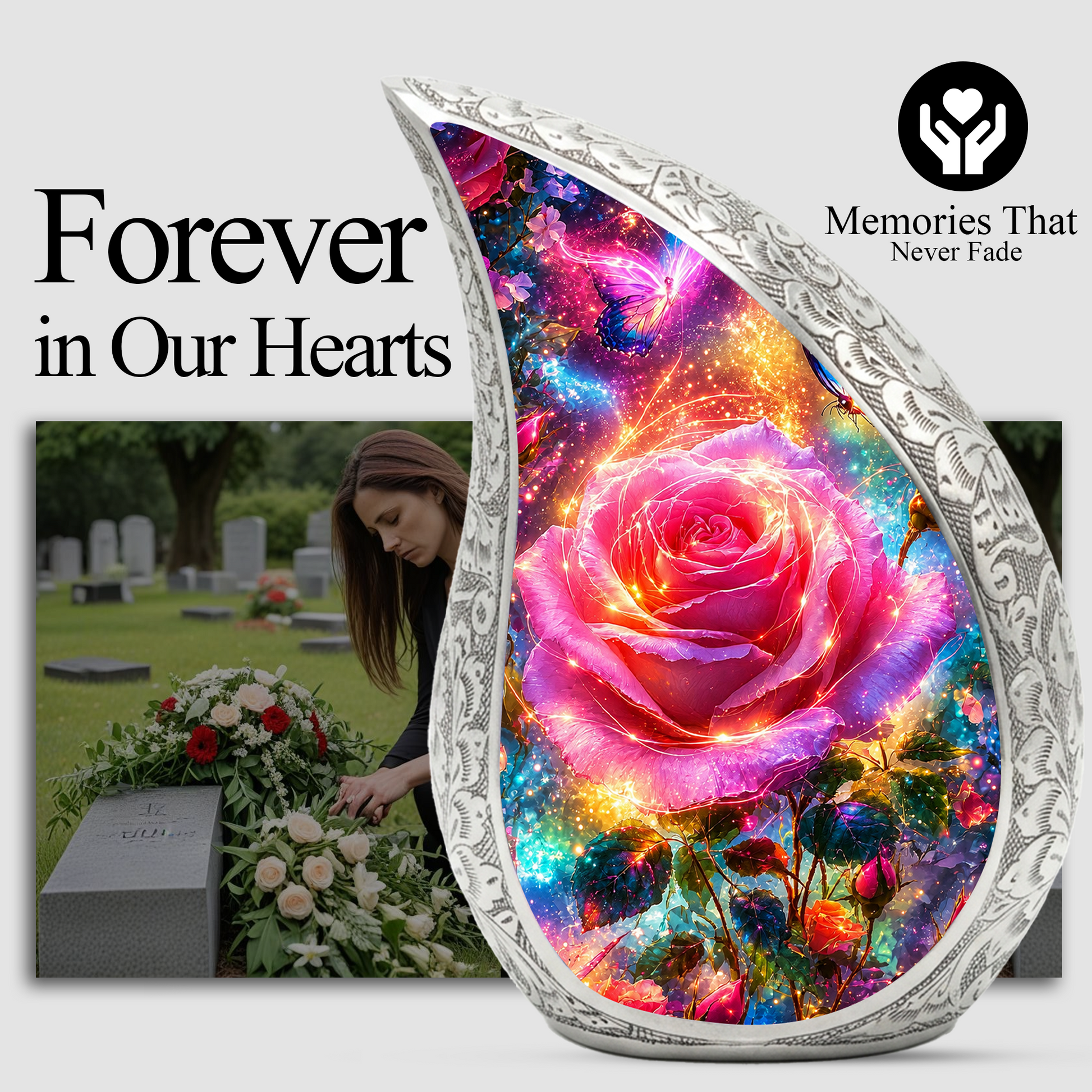 Pink Rose Urn for Mom & Women | Beautiful Floral Cremation Urn for Female Ashes | Mother, Sister & Daughter Memorial