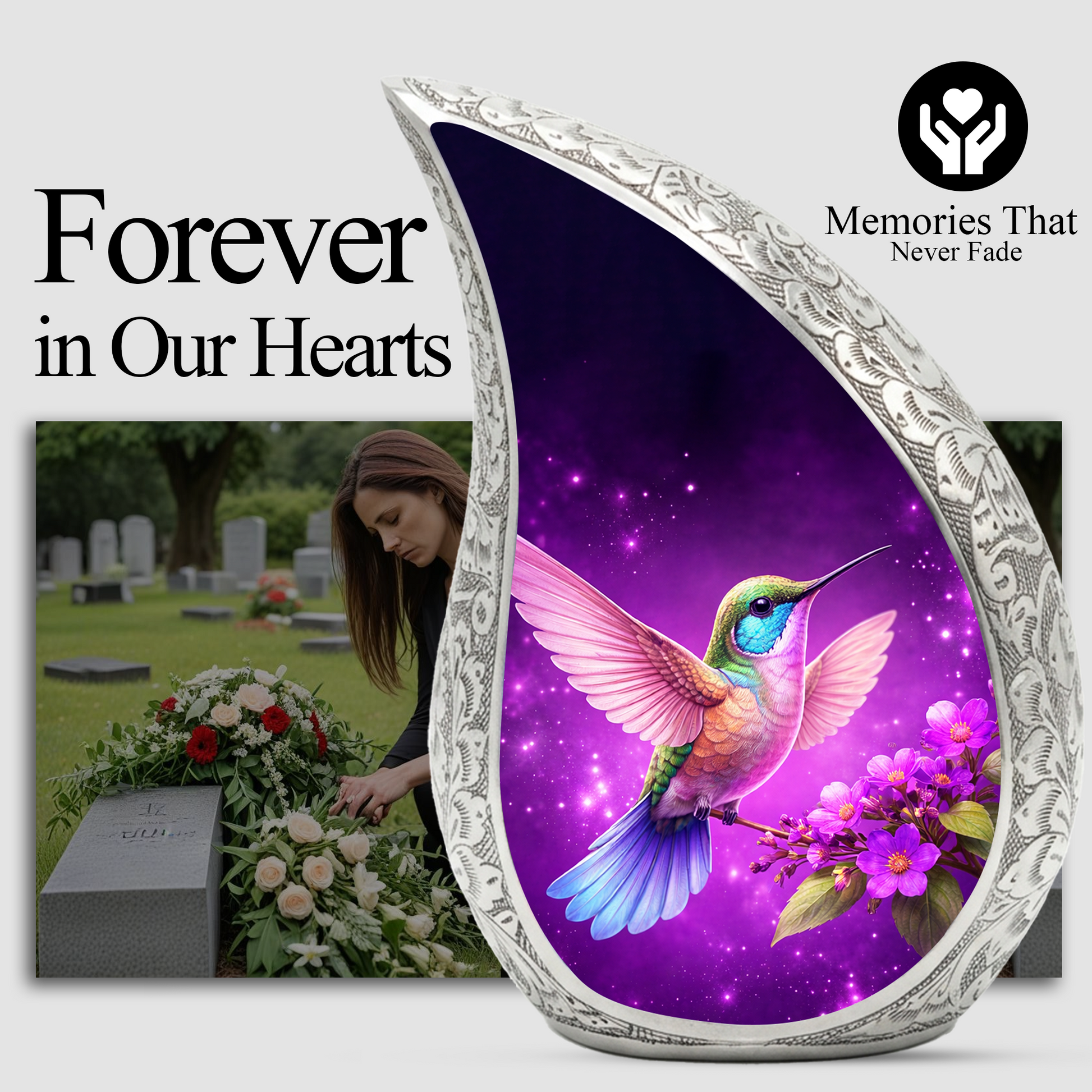 Hummingbird Urn for Mom | Floral Memorial Urn | Adult Cremation Urn