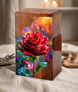 Red Rose Wooden Cremation Urn – Wooden Urn for Human Ashes
