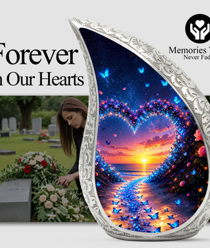 Butterfly Heart Urn for Human Ashes – Beautiful Butterfly Cremation Urn for Ashes, Heart-Shaped Memorial Urn with Butterflies