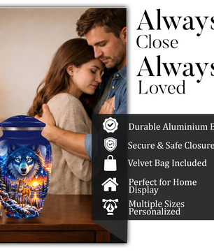 Personalized Wolf and Deer Adult Cremation Urn for Ashes, Wildlife Memorial Urn