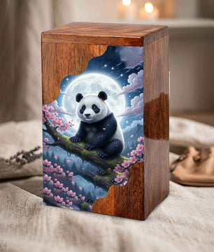 Wooden Cremation Urn – Moonlit Panda Memorial Urn | Custom Memorial Urn for Mom, Dad & Loved Ones