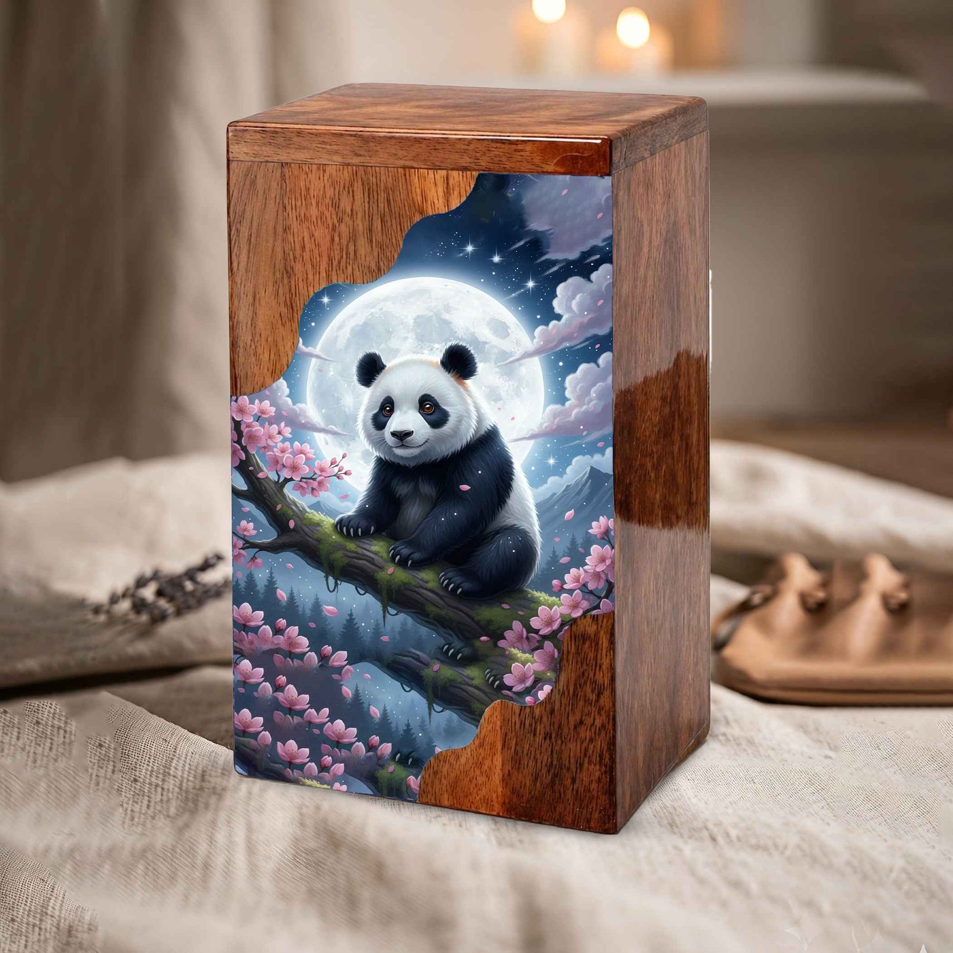 Wooden Cremation Urn – Moonlit Panda Memorial Urn | Custom Memorial Urn for Mom, Dad & Loved Ones