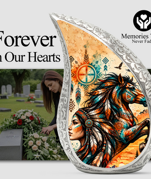 Native American Horse Urn for Ashes, Tribal Horse Cremation Urn