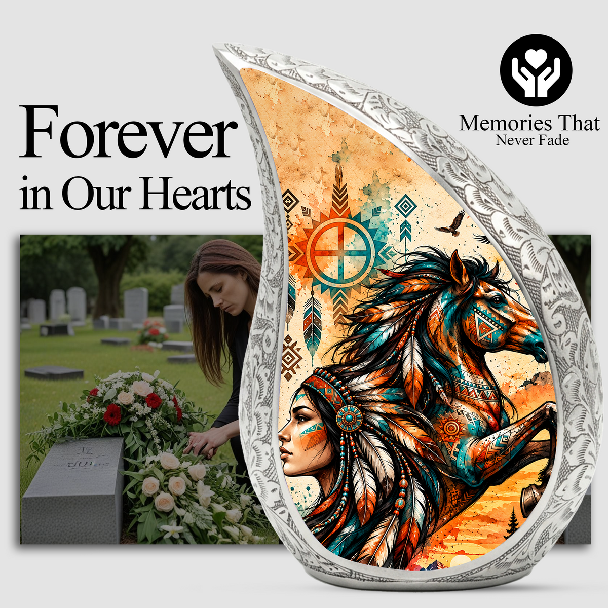 Native American Horse Urn for Ashes, Tribal Horse Cremation Urn