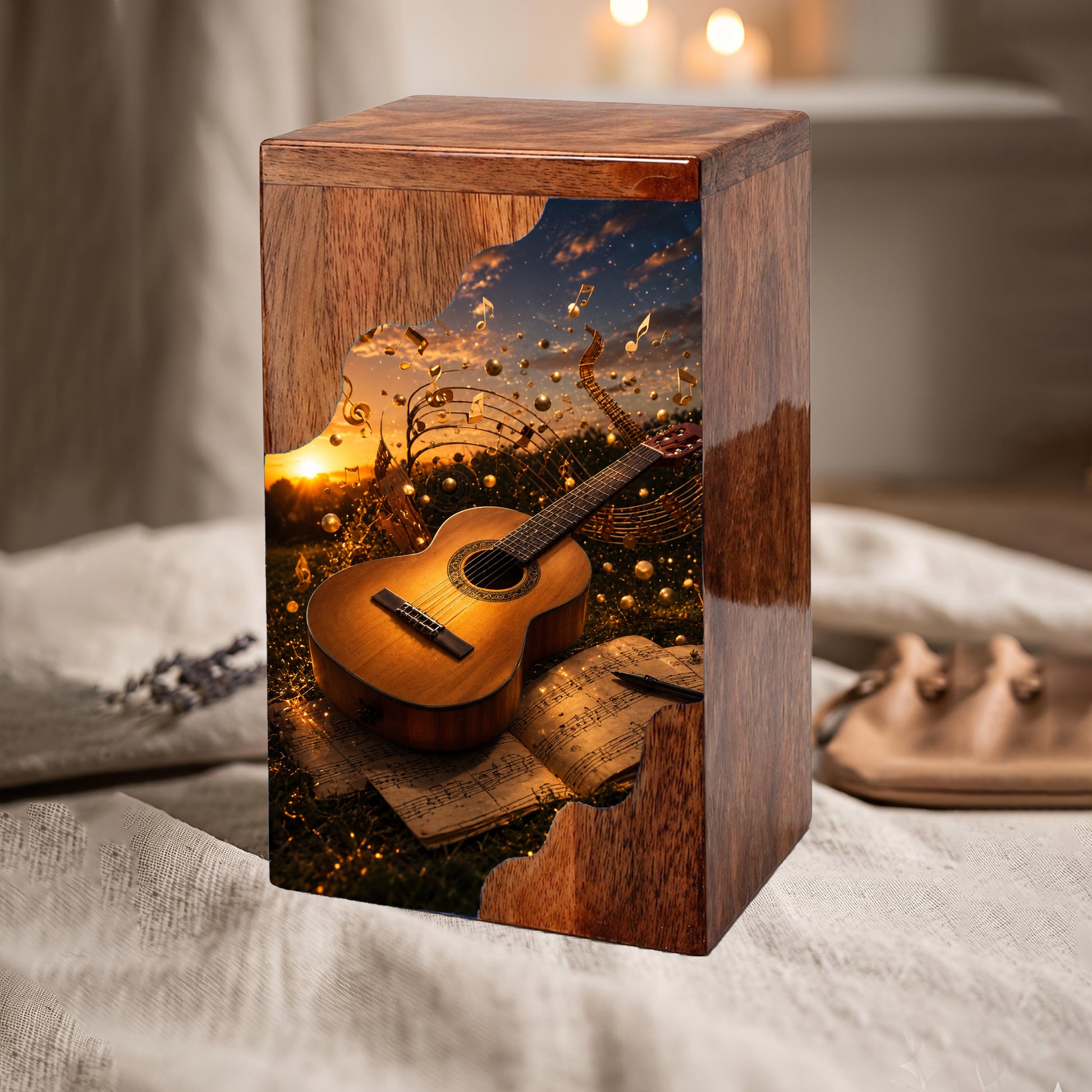 Guitar Wooden Cremation Urn – Music Memorial Urn | Wooden Urn for Human Ashes