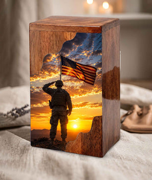 Military Wooden Cremation Urn for Human Ashes