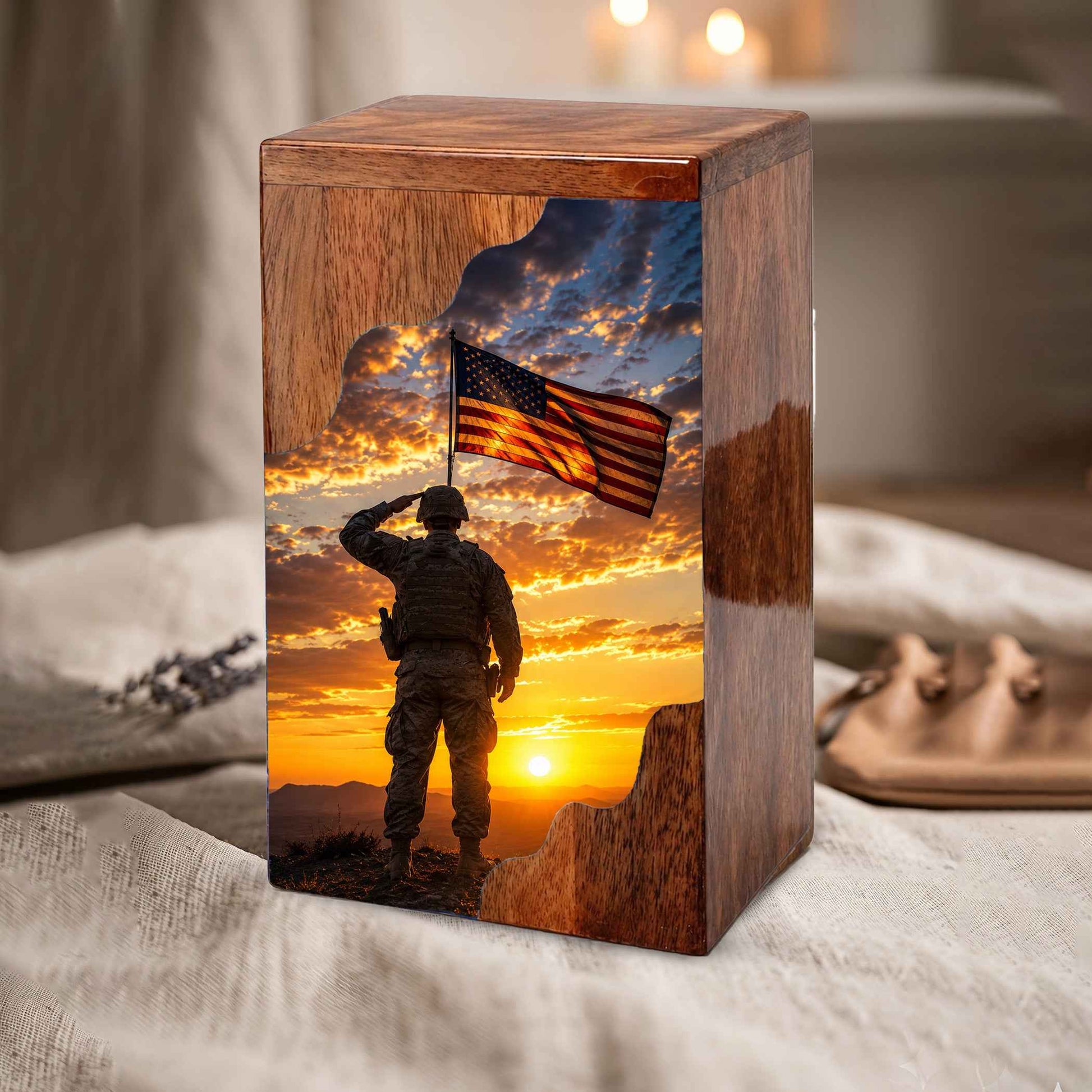 Military Wooden Cremation Urn for Human Ashes
