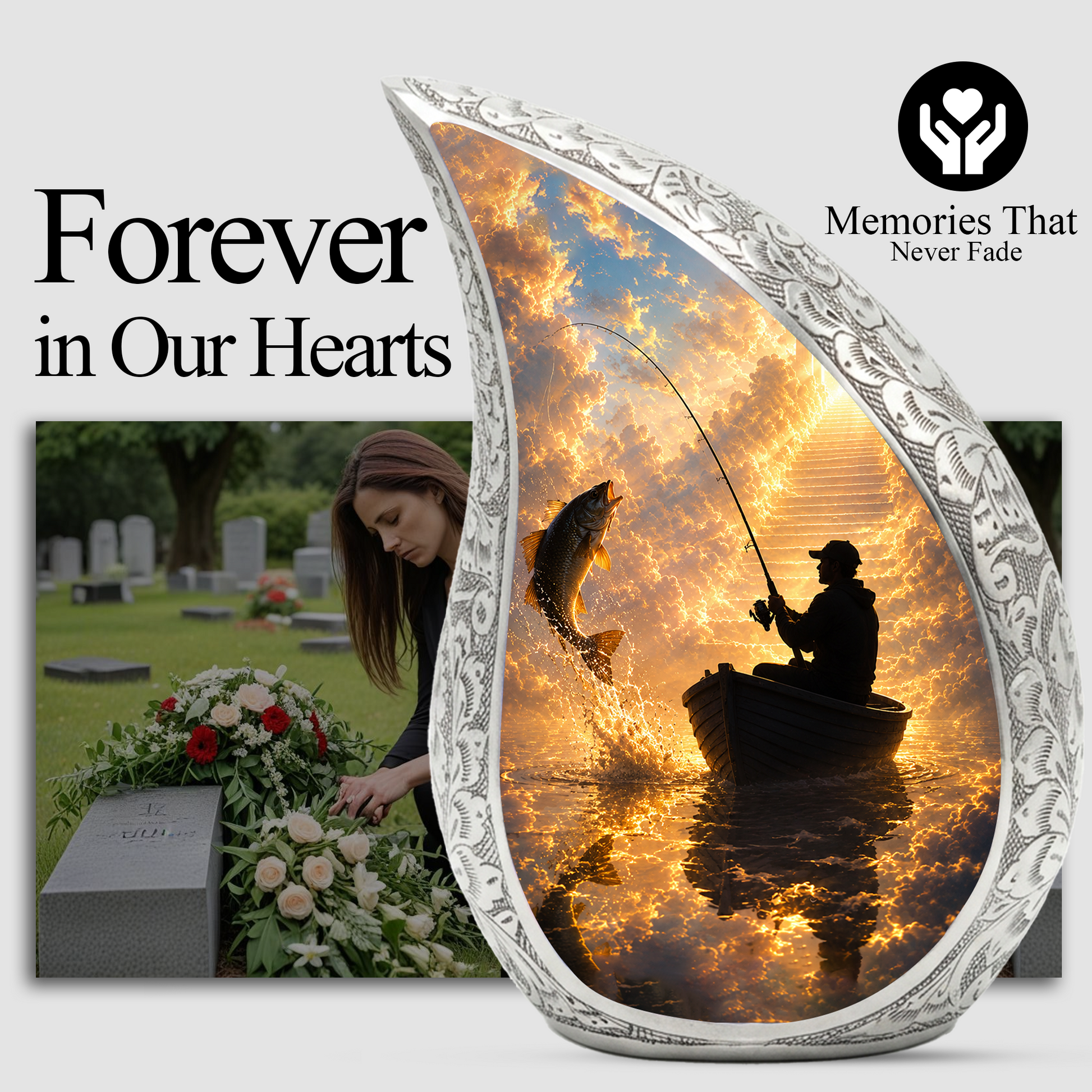 Fishing in Heaven Urn for Dad, Gone Fishing Cremation Urn for Ashes