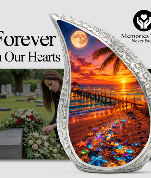 Moonlit Beach Memorial Urn for Mom – Personalized Cremation Funeral Urn for Human Ashes | Keepsake Urn for Women