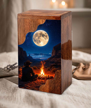 Cowboy Wooden Cremation Urn for Human Ashes – Personalized Western Memorial Urn