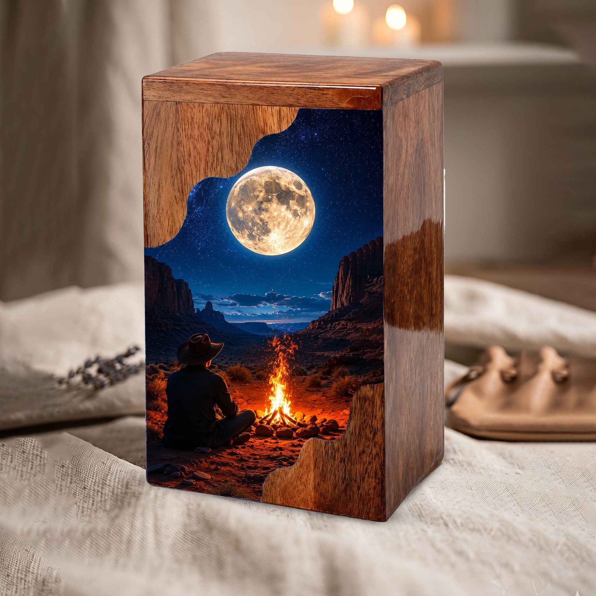 Cowboy Wooden Cremation Urn for Human Ashes – Personalized Western Memorial Urn