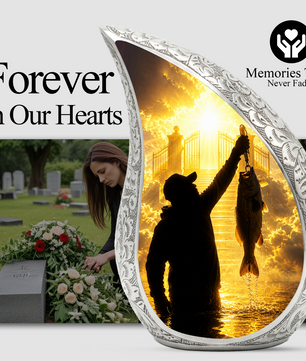 Fishing in Heaven Urn for Dad – Gone Fishing Cremation Urn for Human Ashes, Fishing Memorial Urn
